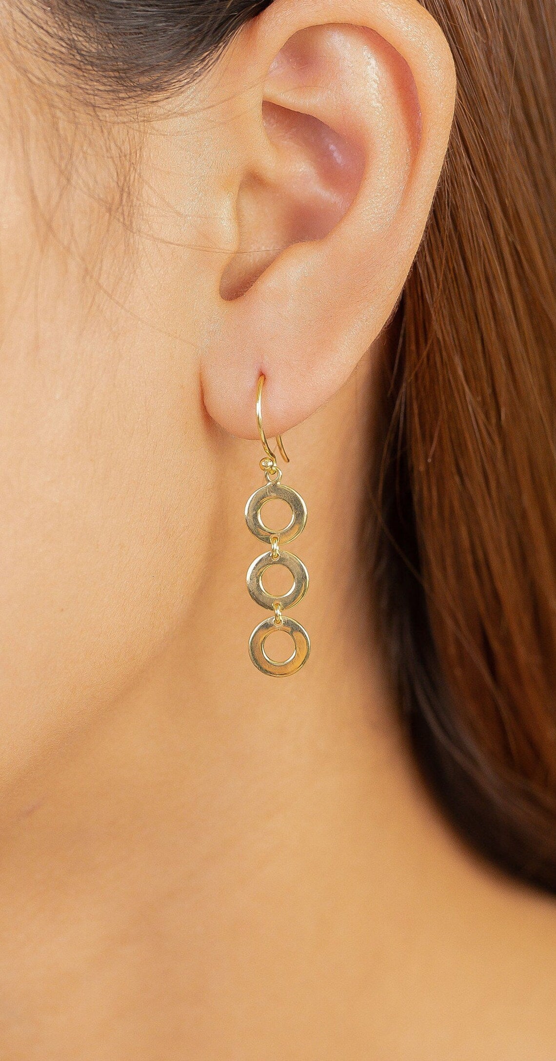 Triple Circle Earrings, Sterling Silver Circle Stud Earrings, Minimalist Dangle Drop Earrings, Classic Earrings